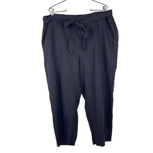 Eileen Fisher Tie Waist Ankle Pants Black Tencel Linen Straight Leg Women's XL